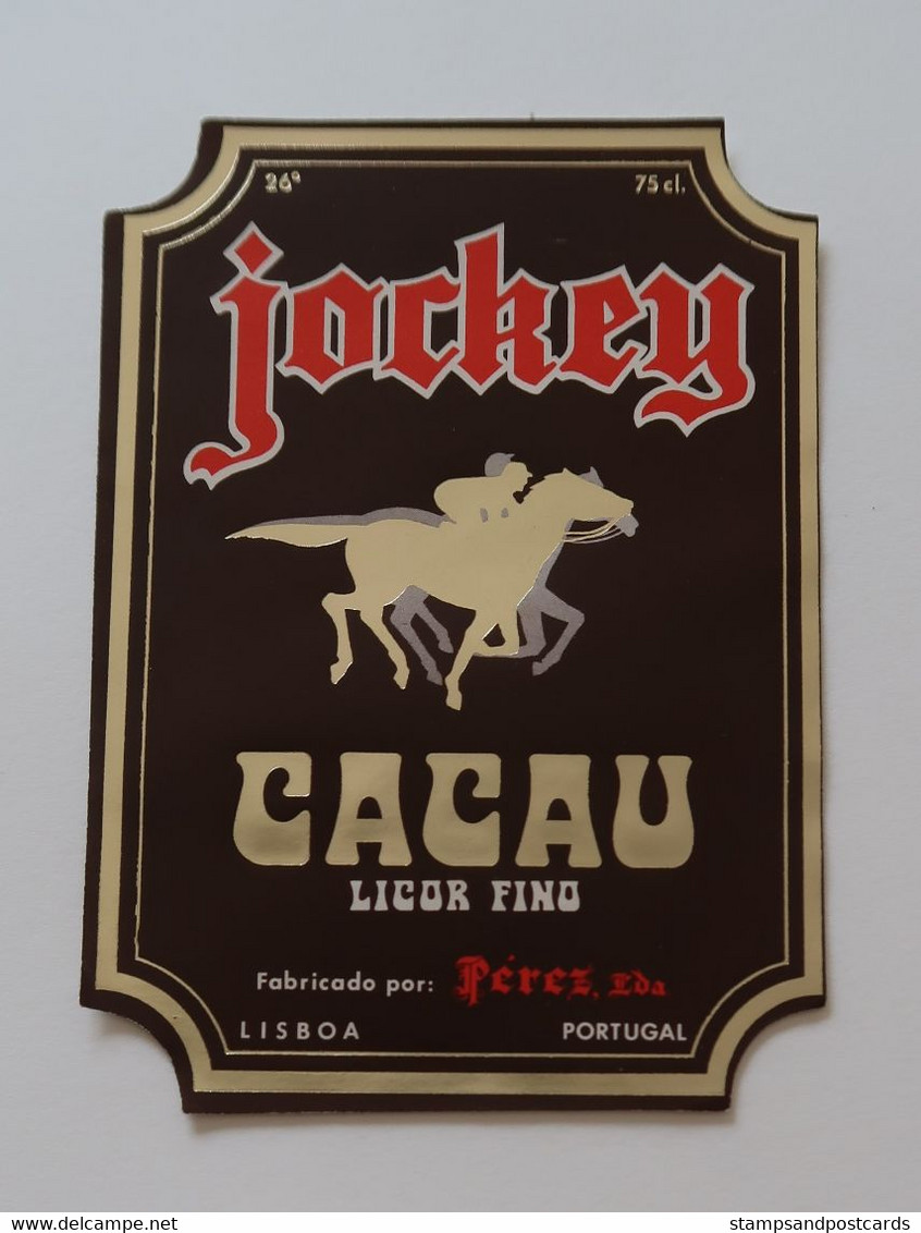 Portugal Etiquette Ancienne Liqueur De Cacao Jockey Chevaux De Course Label Cocoa Liquor Race Horses - Alcools & Spiritueux