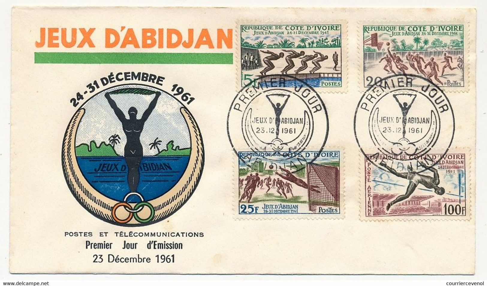 CÔTE D'IVOIRE - Env FDC - 4 Valeurs Jeux D'Abidjan - 23 Décembre 1961 - Abidjan - Côte D'Ivoire (1960-...)