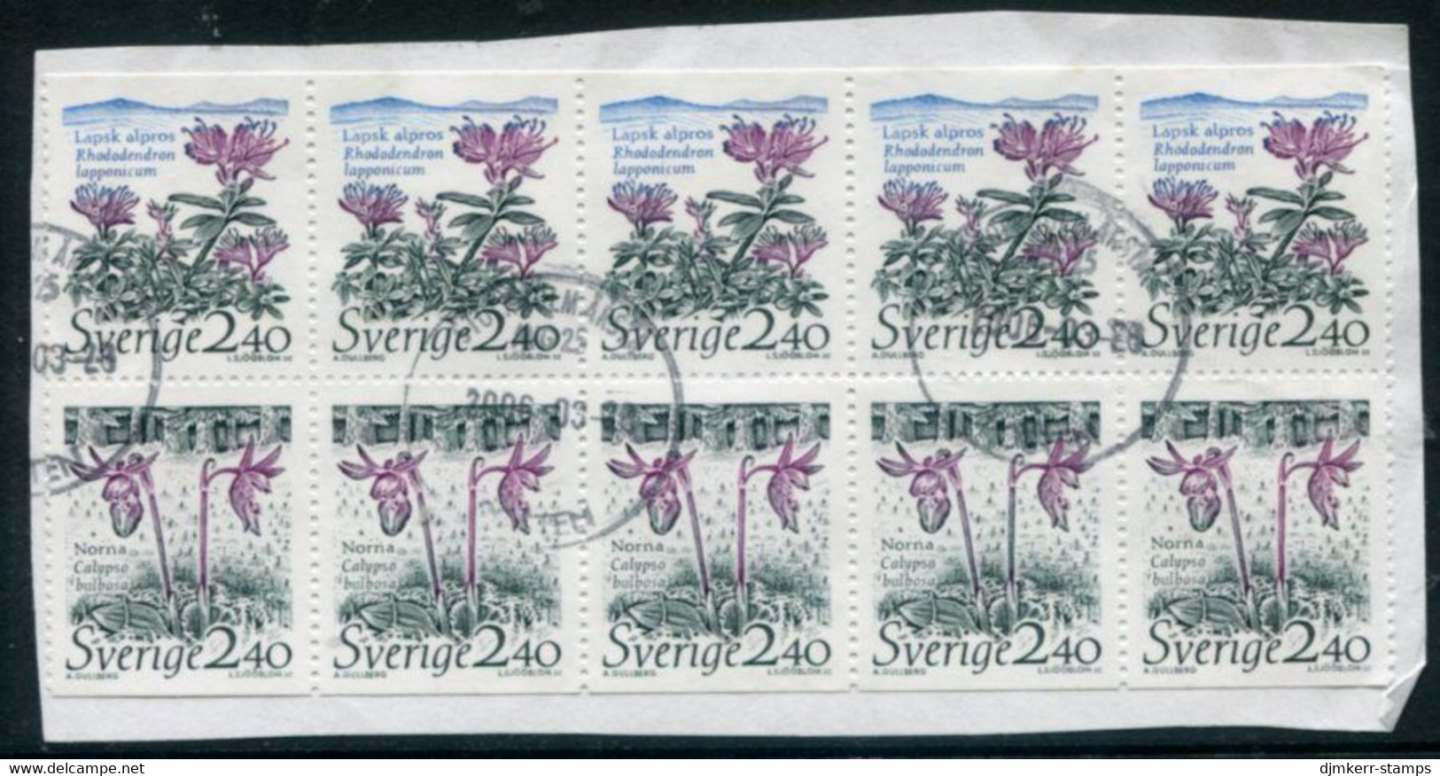 SWEDEN 1989 National Parks: Flowers 2.40 Kr Booklet Pane Of 5 Pairs  Used On Piece.  Michel 1566-67 - Usati