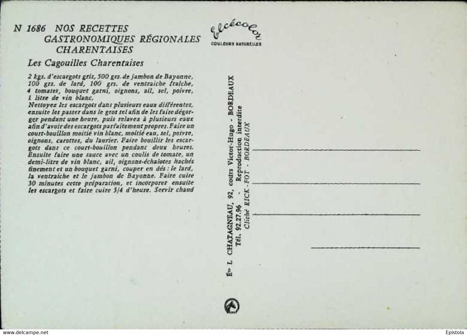 ►  CPSM Recette Les Cagouilles Charentaises Escargot - Recipes (cooking)