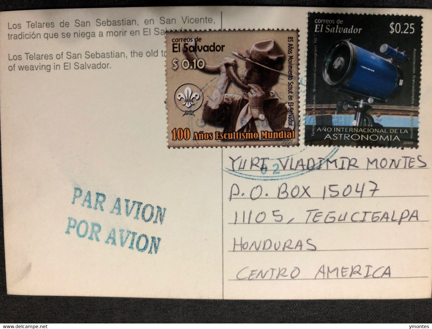 Postcard Los Telares Of San Sebastián 2013 ( Boy Scout And Astronomy Stamps) - El Salvador