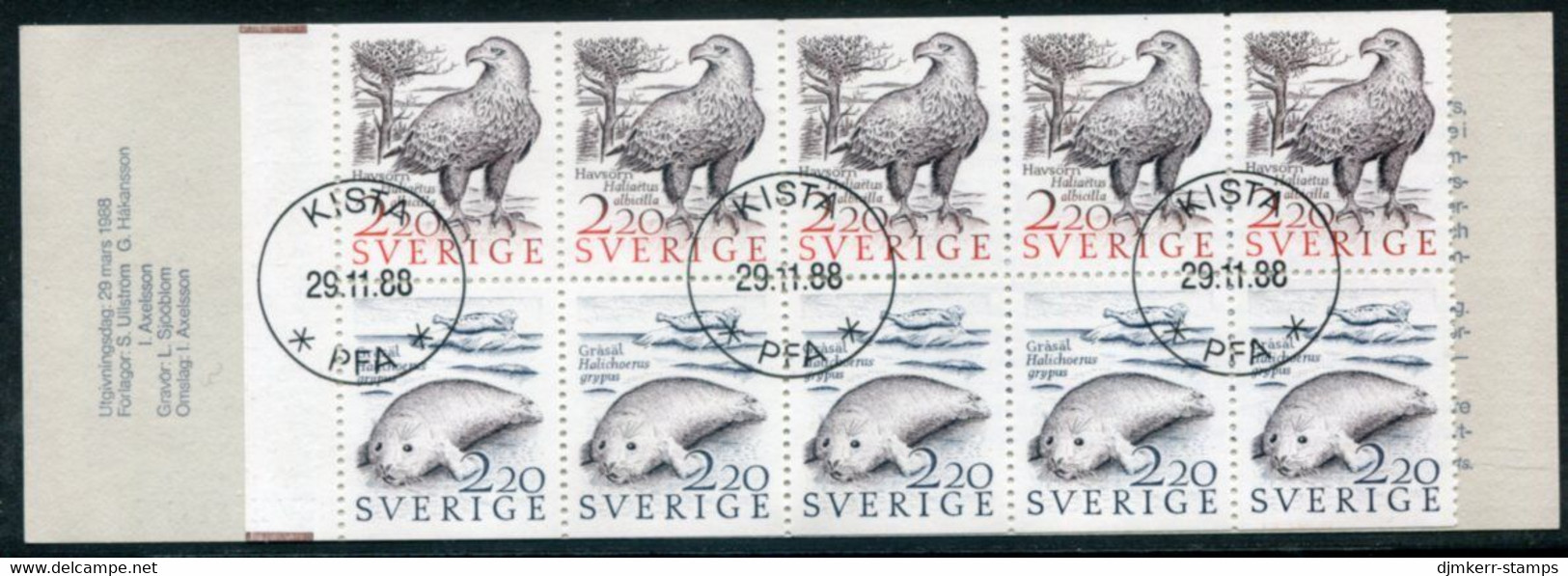 SWEDEN 1988 Coastal Fauna Booklet Stamps Used.  Michel 1480-81 - Used Stamps