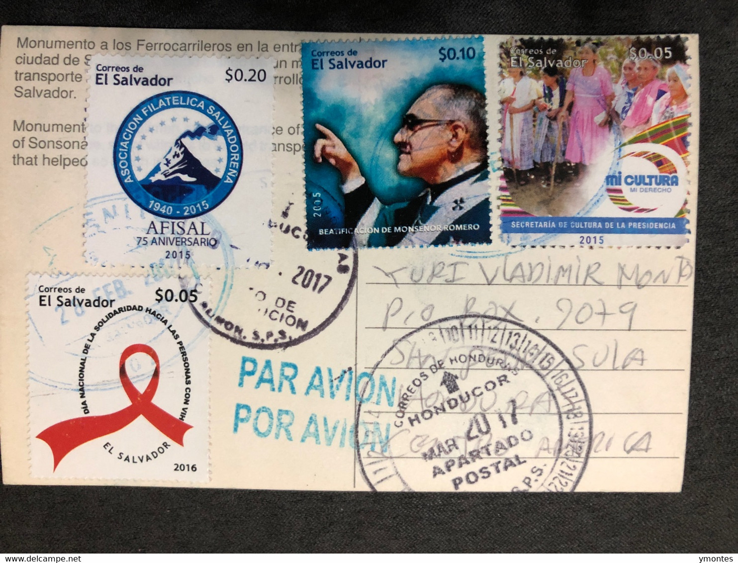 Postcard Train In Sonsonate( AIDS , Volcano And Romero Stamps) - El Salvador