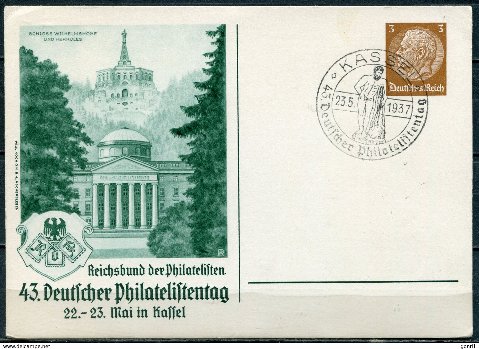 German Empires 1937 GS Kopfbild Hindenburg,43.Phila Tag Mi.Nr.PP??? Mit SST""Kassel-43.Phila Tag ."1 GS Used - Autres & Non Classés