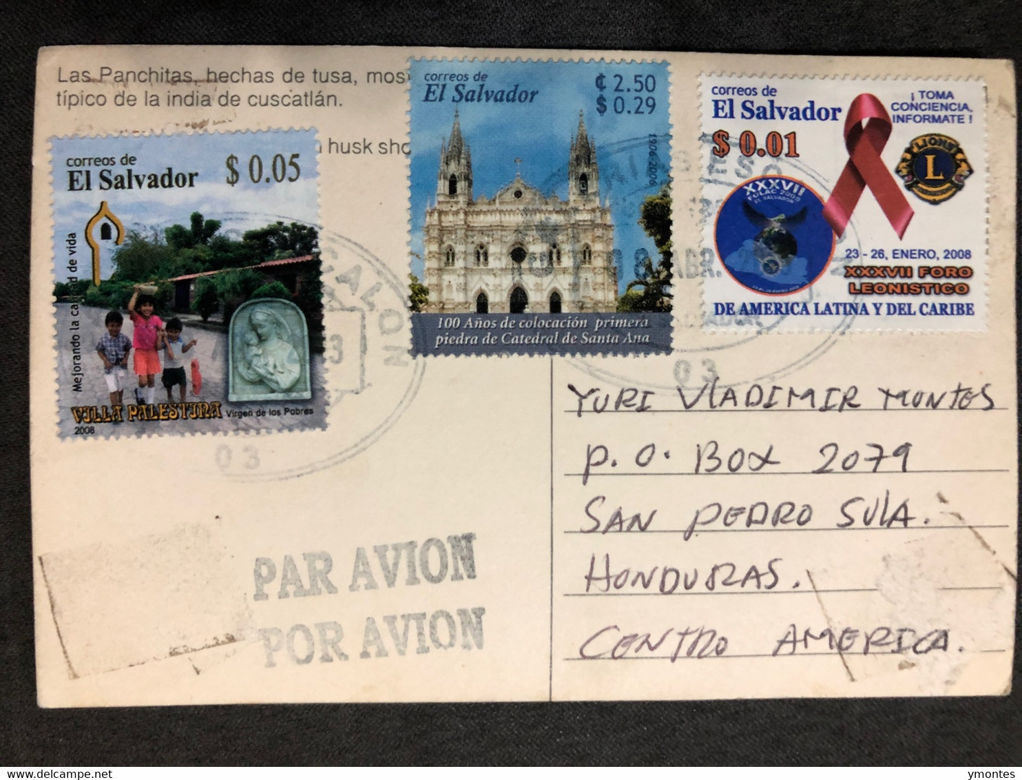 Postcard Las Panchitas 2013 ( Palestine Ville And Lions Clun Stamps) - El Salvador