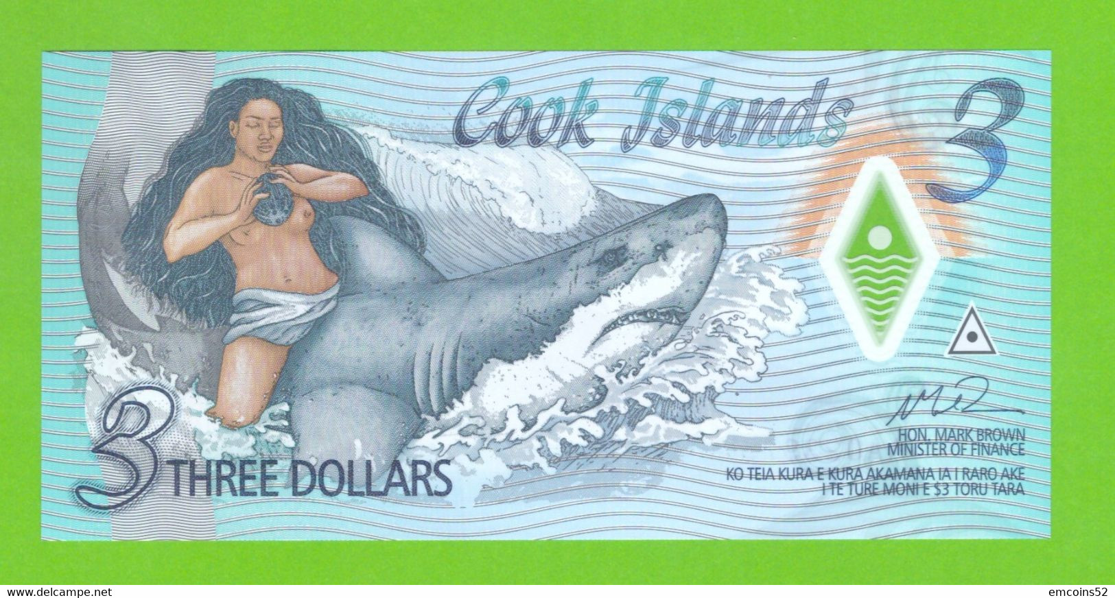 COOK ISLANDS 3 DOLLARS 2021  P-11a  UNC - Cook
