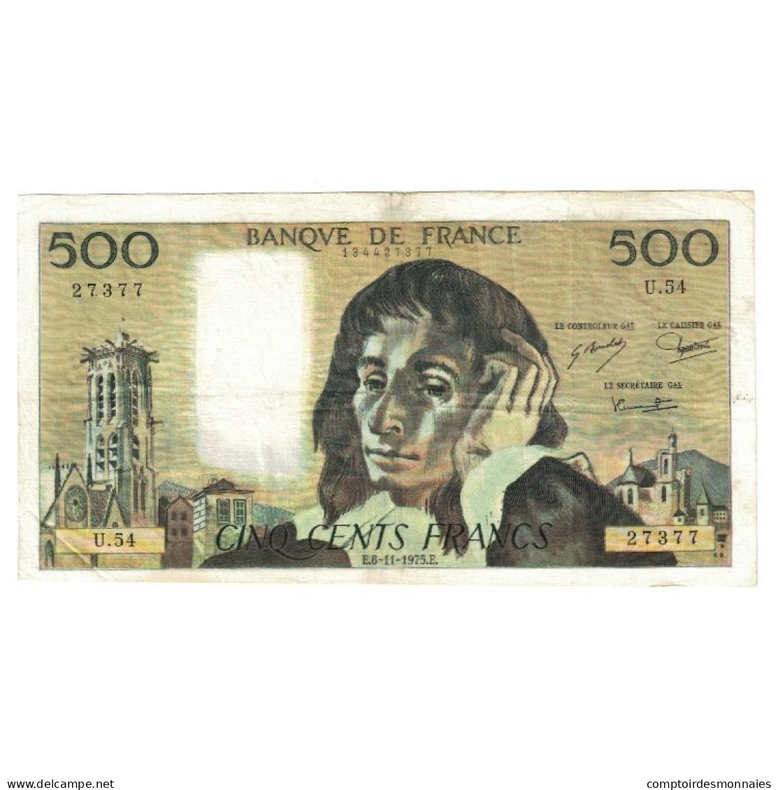 France, 500 Francs, Pascal, 1975, U.54, TTB, Fayette:71.13, KM:156c - 500 F 1968-1993 ''Pascal''