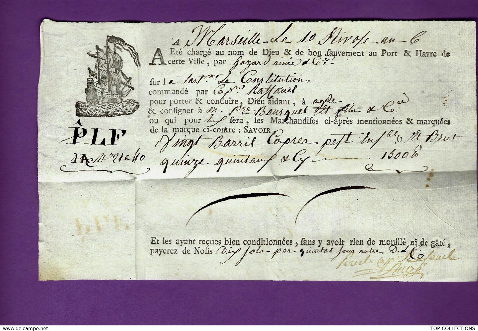 1797 CONNAISSEMENT BILL  OF LADING MARSEILLE  Pour Agde 1797+LETTRE D’ACCOMPAGNEMENT B.E. - ... - 1799