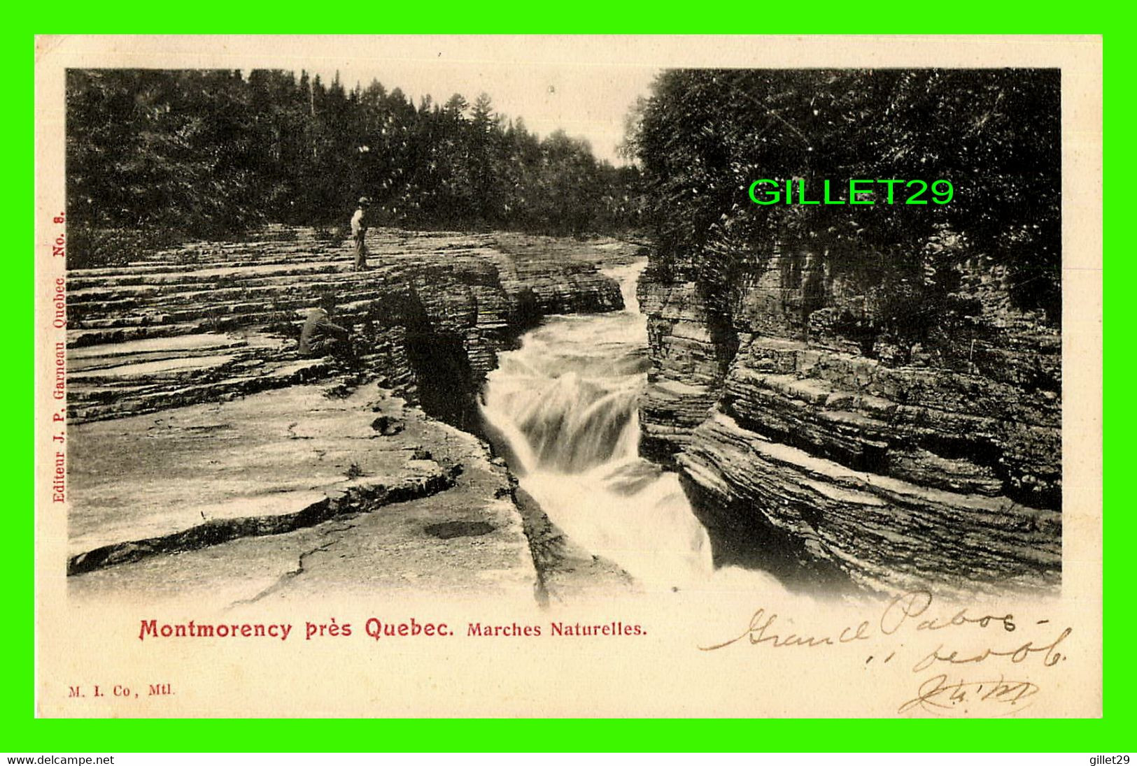 MONTMORENCY, QUÉBEC - MARCHES NATURELLES - ÉDITEUR J. P. GARNEAU, No 8 - - M. I. VO, MTL - CIRCULÉE EN 1906 - - Cataratas De Montmorency