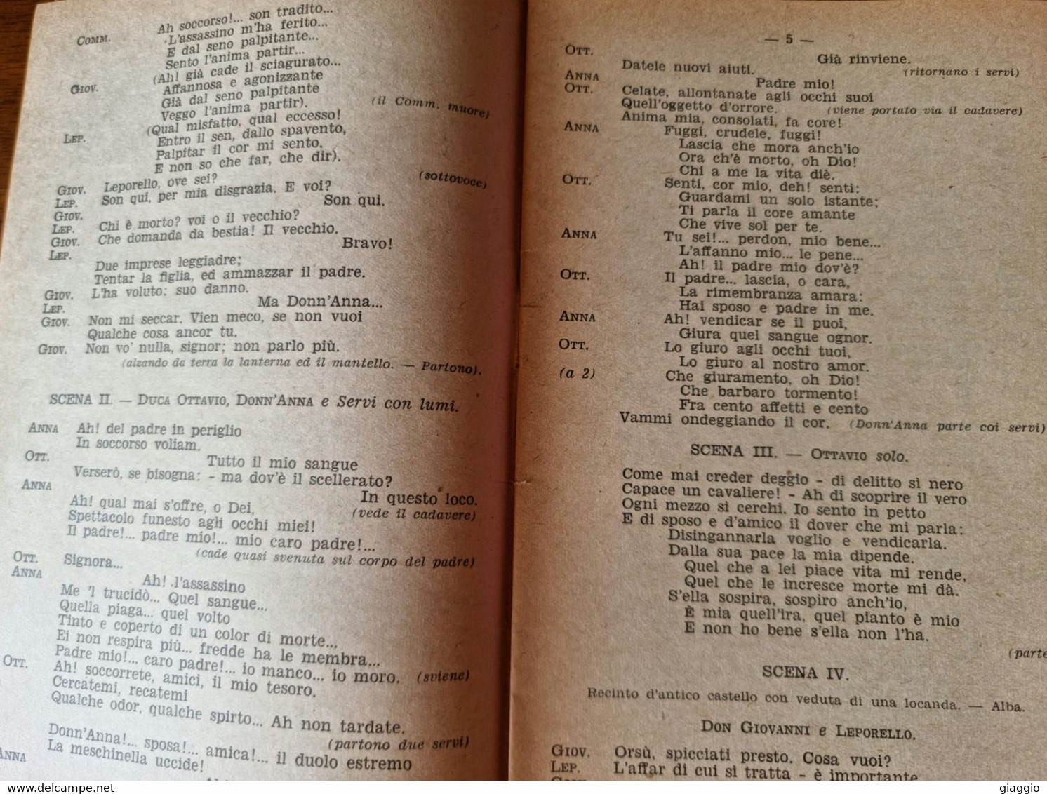 °°° W.A. MOZART - DON GIOVANNI - DRAMMA GIOCOSO IN DUE ATTI DI LORENZO PONTE  - 1934 °°° - Theatre