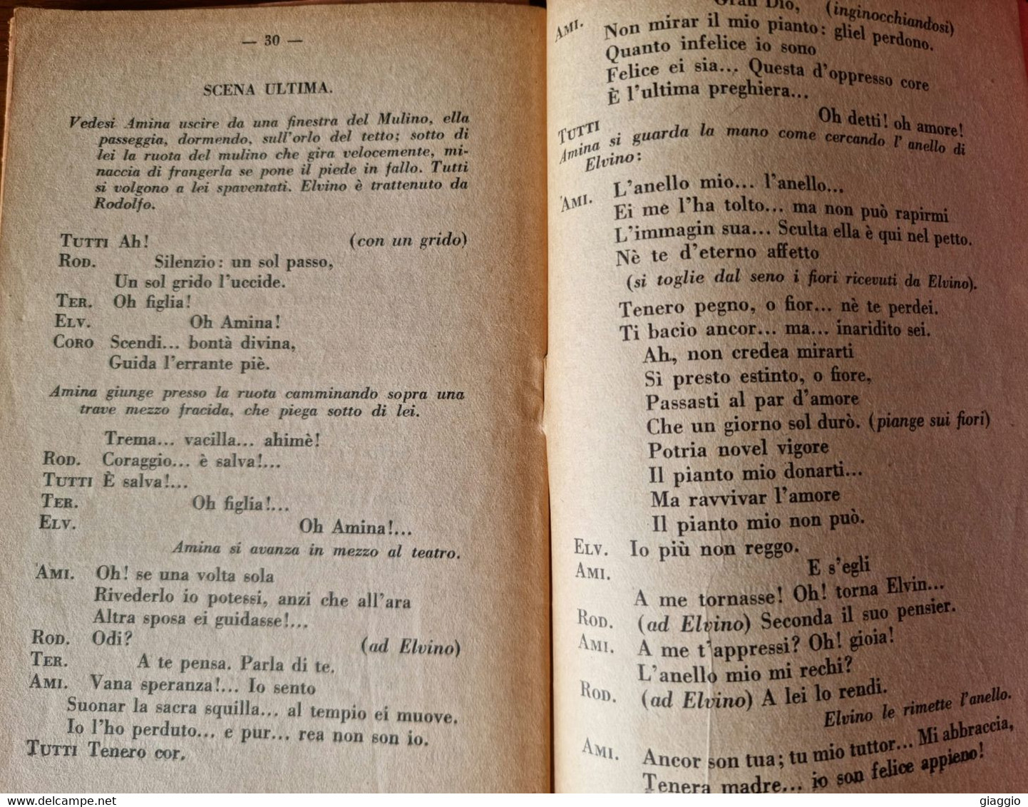 °°° V. BELLINI - LA SONNANBULA - MELODRAMMA IN TRE ATTI DI FELICE ROMANI - 1934 °°° - Teatro