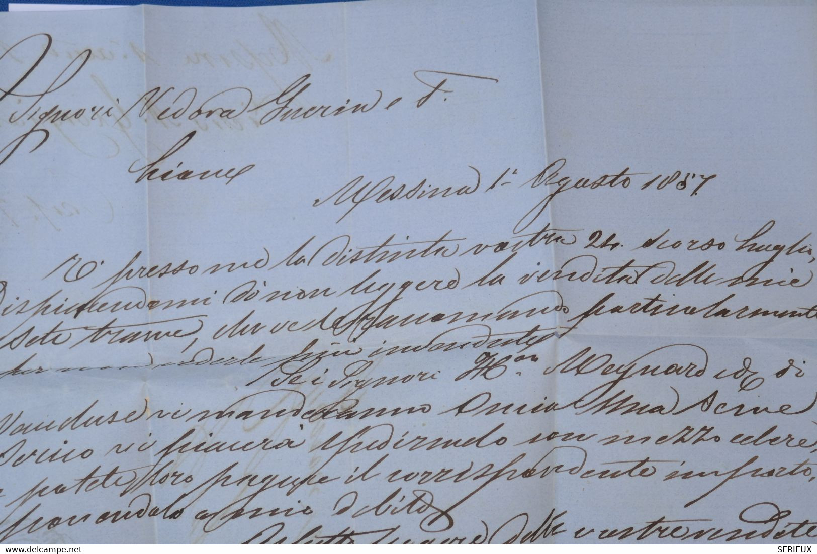 AW10 ITALIA  DEUX SICILES BELLE LETTRE   1857 MESSINA  POUR LYON VIA MARSEILLE FRANCIA  ++C. ROUGE +AFFR. INTERRESSANT. - Sizilien