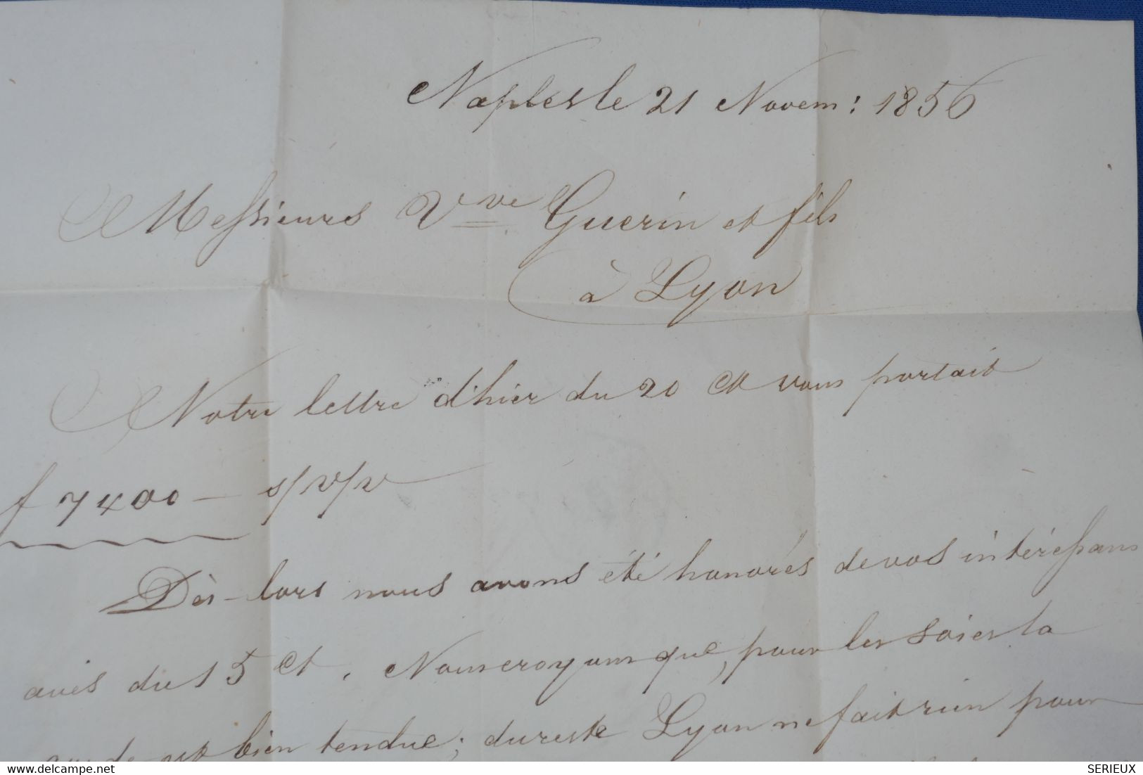 AW10 ITALIA  DEUX SICILES BELLE LETTRE  1856 MESSINA  POUR LYON  VIA MARSEILLE FRANCIA  ++C. BLEU +AFFR. INTERESSANT. - Sizilien