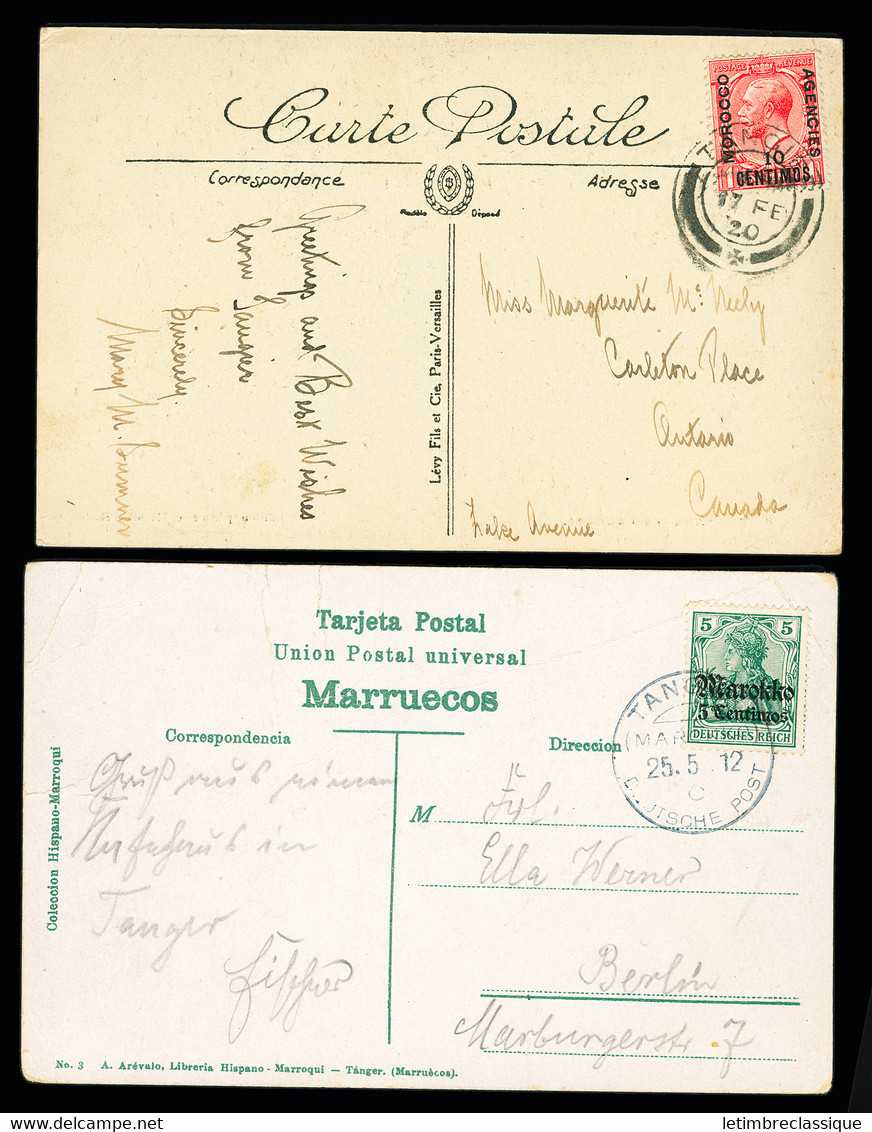 Lettre 2 Cartes Postales : Maroc Allemand N°46 OBL CAD "Tanger Deutsche Post" (25.5.12) Et Maroc Anglais N°39 OBL CAD "T - Unclassified