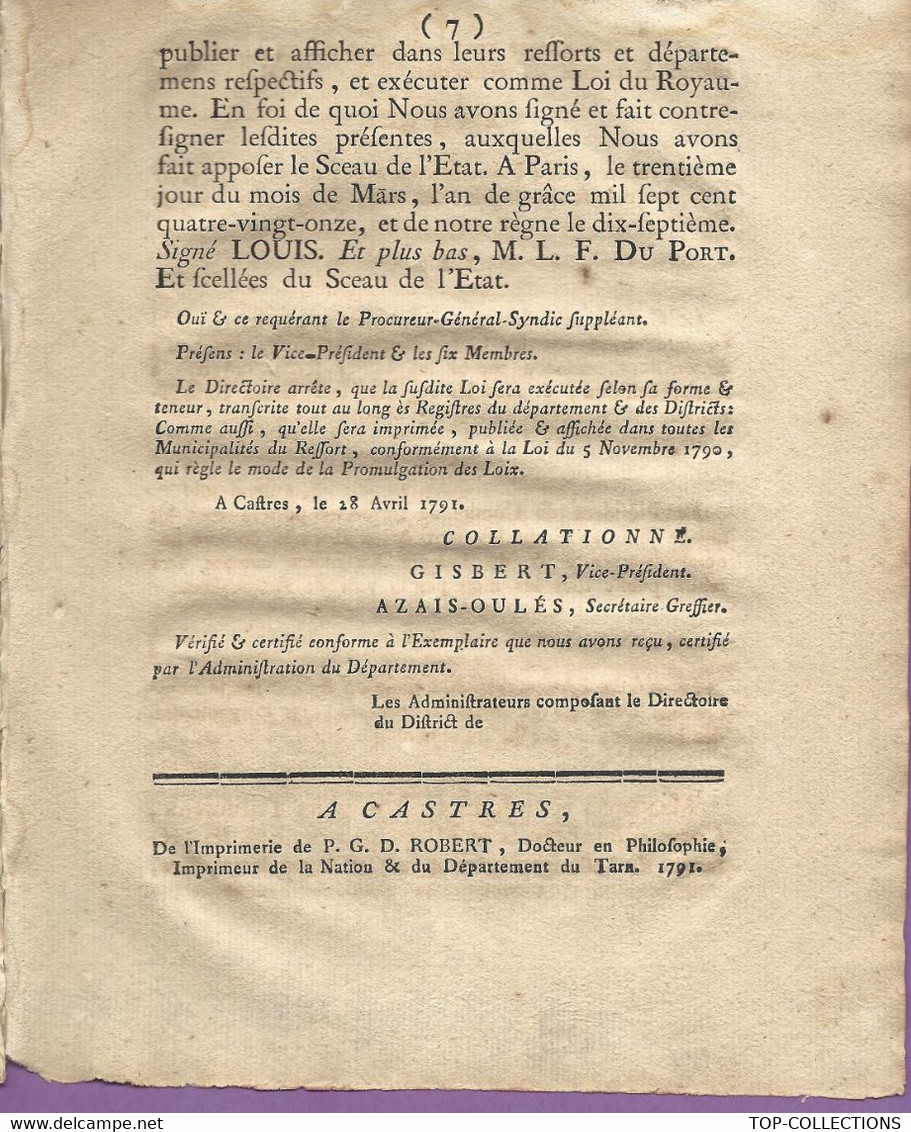 REVOLUTION  1791 LOI FINANCES PUBLIQUES  NOUVELLE ORGANISTATION  TRESOR PUBLIC   8 PAGES B.E. VOIR SCANS - Gesetze & Erlasse