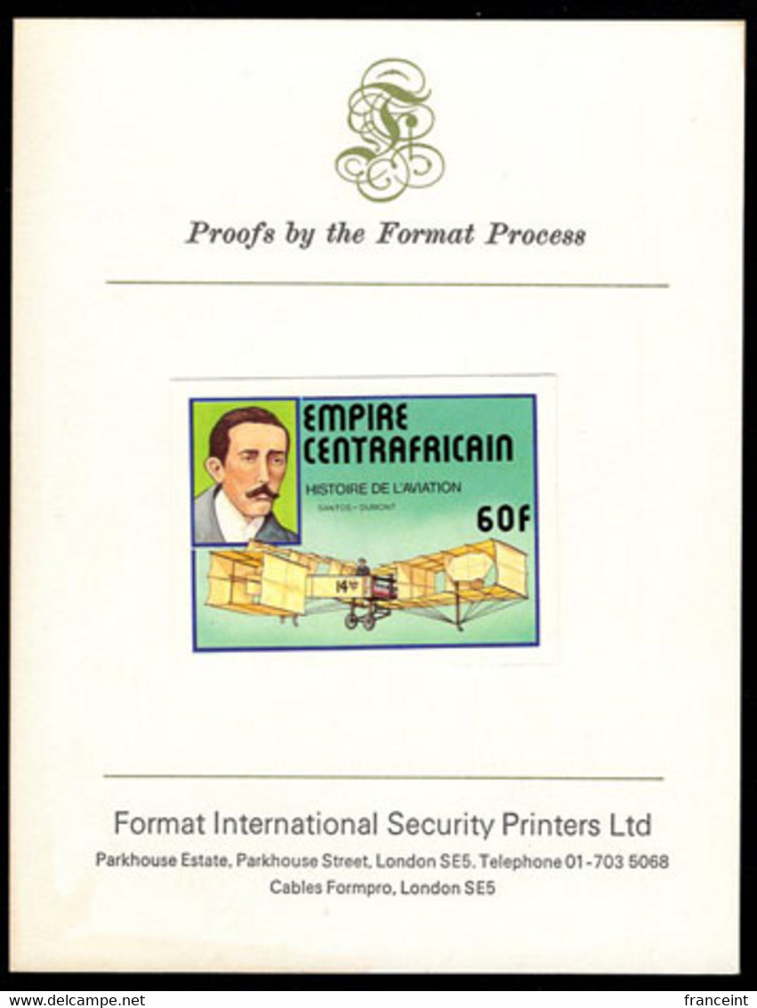 CENTRAL AFRICA(1977) Santos-Dumont & Plane. Imperforate Proof Mounted On Format International Card. Scott No 298 - Central African Republic