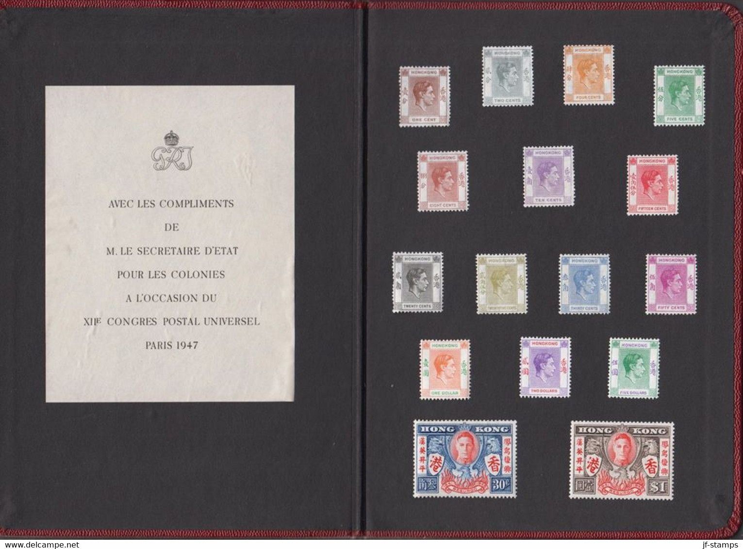 1947. HONGKONG. GEORG VI. Selection With 16 Stamps Mounted In A Rare Postmaster Gift Book F... (Michel  160+) - JF521427 - Unused Stamps