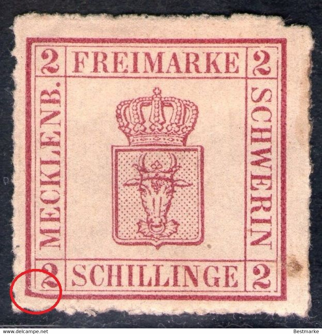 2 Shillinge Magenta - Schwerin Nr. 6 A Ungebraucht Mit Gummi Und Mit Abart/DZ - Mecklenbourg-Schwerin