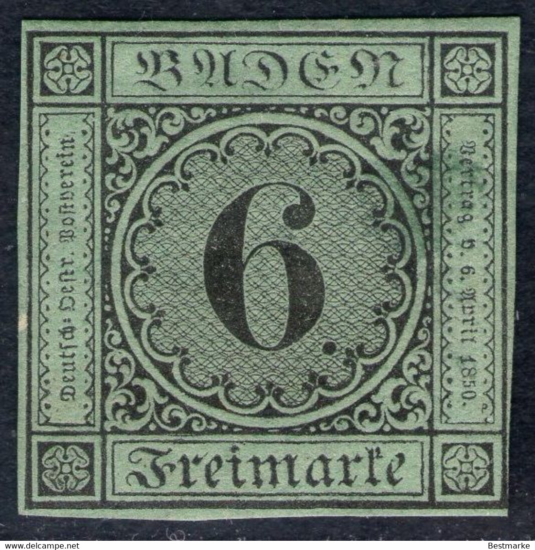 6 Kreuzer Grün - Neudruck Baden Nr. 3 Mit Gummi - Mint