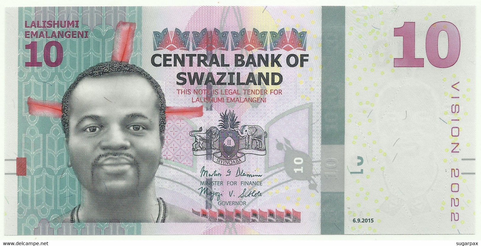 Swaziland - 10 Emalangeni - 2015 ( 2017 ) - Pick: 41 - Unc. - Sign. 10B - Serie AB - Vision 2022 - Swaziland