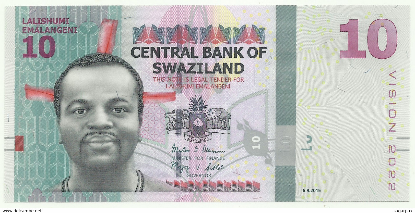 Swaziland - 10 Emalangeni - 2015 ( 2017 ) - Pick: 41 - Unc. - Sign. 10B - Serie AB - Vision 2022 - Swasiland