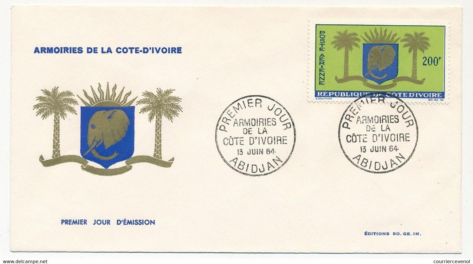 CÔTE D'IVOIRE - Env FDC - 200F Armoiries De La Côte D'Ivoire - 13 Juin 1964 - Abidjan - Ivory Coast (1960-...)