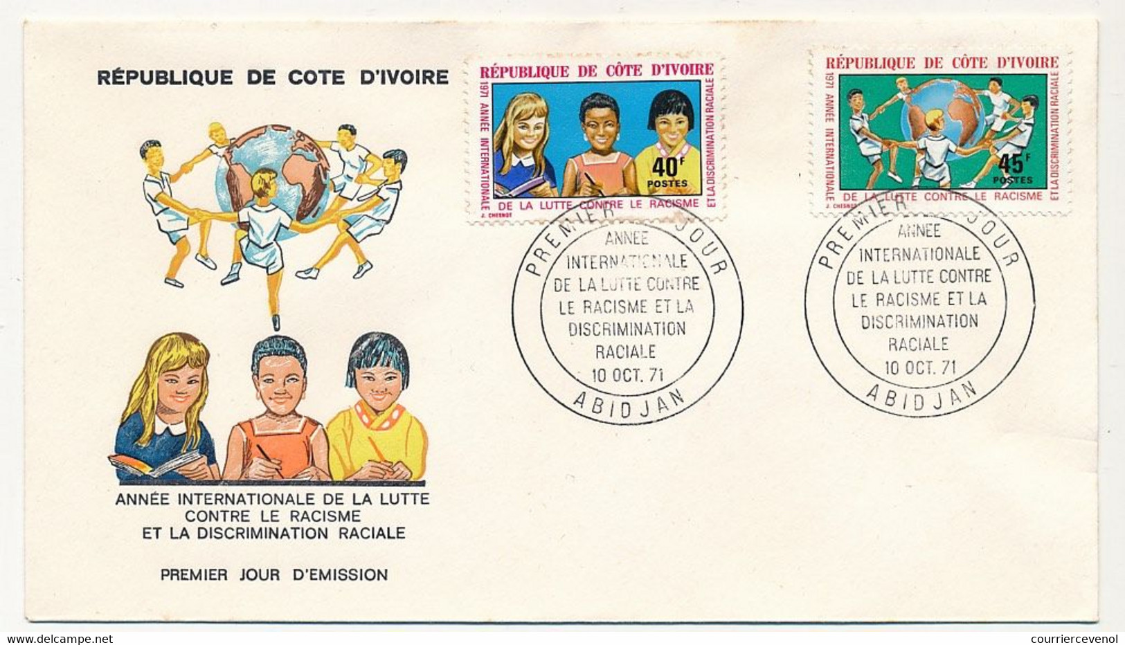 CÔTE D'IVOIRE - Env FDC - 2 Val Lutte Contre Le Racisme - 10 Oct 1971 - Abidjan - Côte D'Ivoire (1960-...)