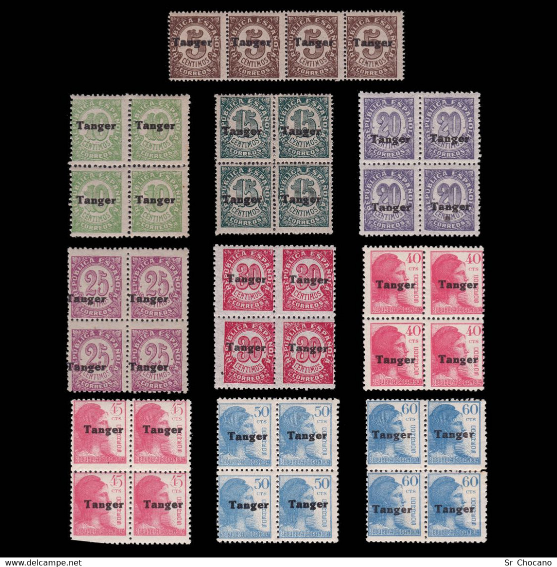 TANGER.1939.España Habilitados.Lote 10 Blq4.MNH.Edifil 114-123 - Marruecos Español