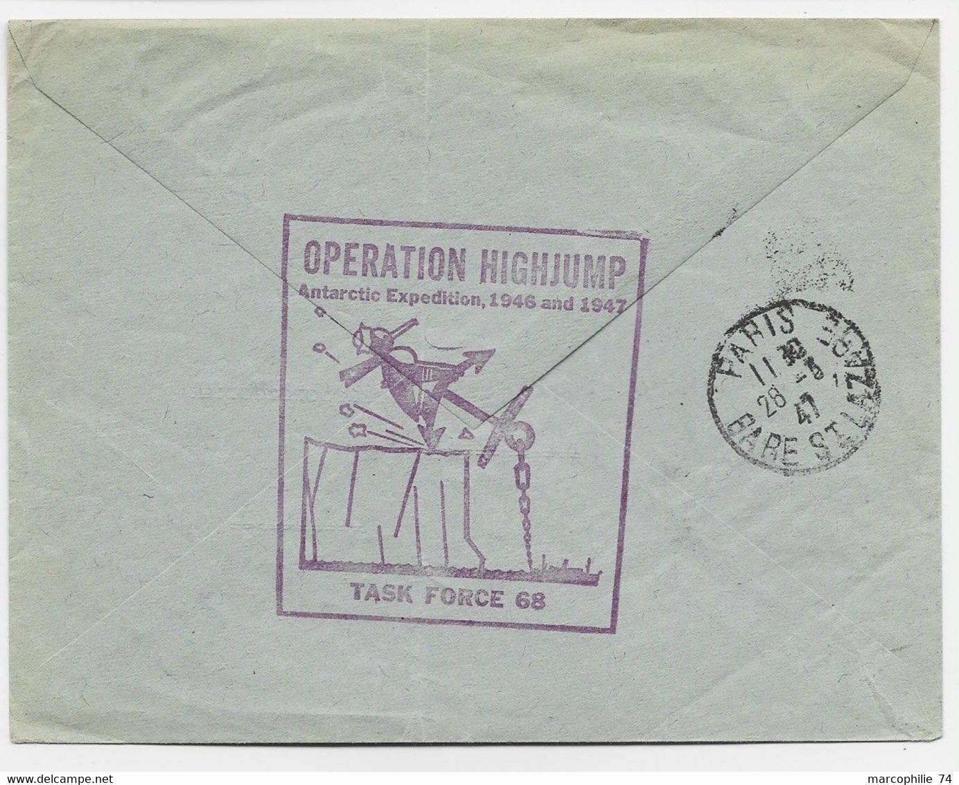 FRANCE N°762 LETTRE COVER NEW YORK 1947 POUR FRANCE TAXE 10FRX2 + VERSO OPERATION HIGHJUM ANTARCTIC EXPEDITION - ...-1955 Vorphilatelie
