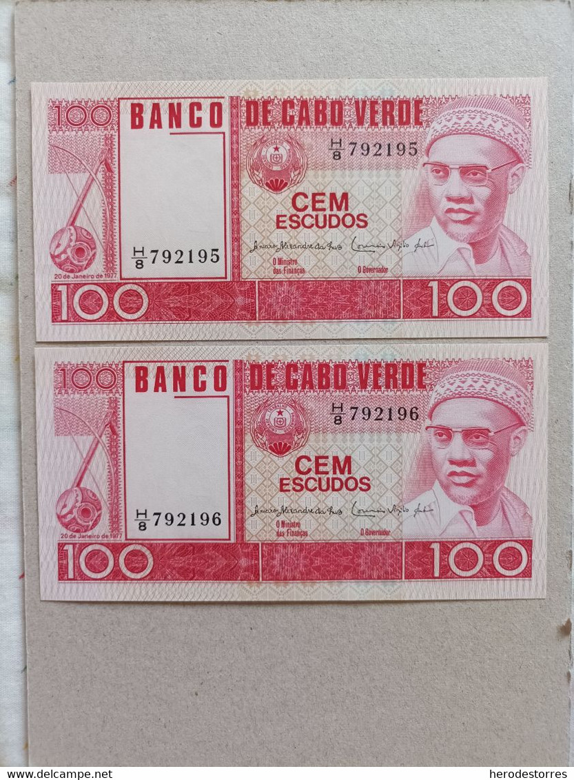 Pareja Correlativa De Cabo Verde De 100 Escudos, Año 1977, UNC - Kaapverdische Eilanden