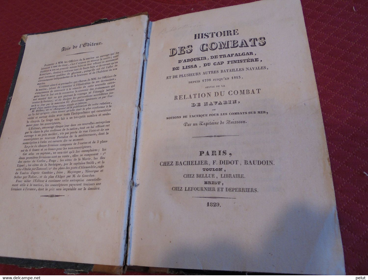 EO 1829 Histoire Des Combats D'Aboukir Trafalgar Lissa, Du Cap Finistère, Et De Plusieurs Autres Batailles Navales - Bateaux