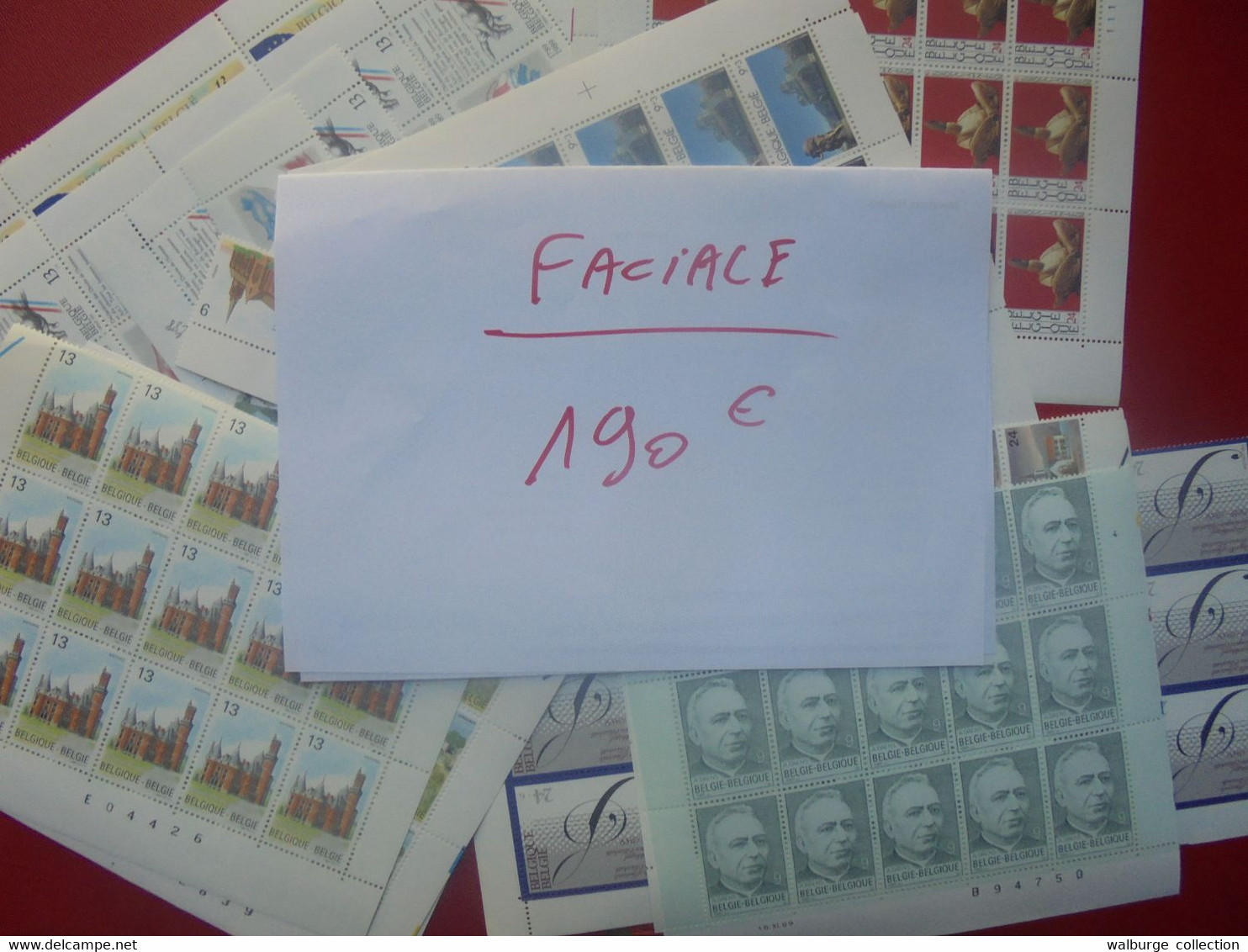 +++BELLE FACIALE 190 EURO+++ BELGIQUE+++EN MULTIPLES ET MORCEAUX DE FEUILLES - Verzamelingen