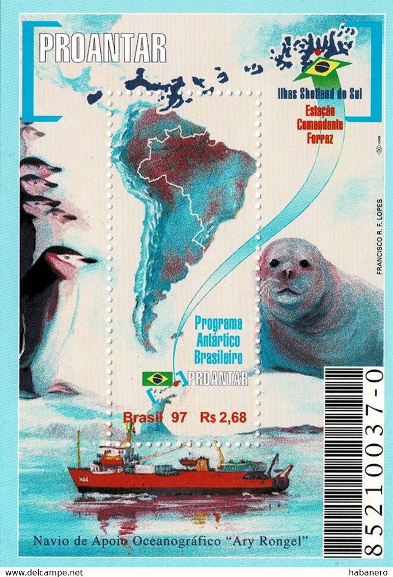 BRAZIL 1997 Mi BL 107 ANTARTIC FAUNA MINT MINIATURE SHEET ** - Research Programs