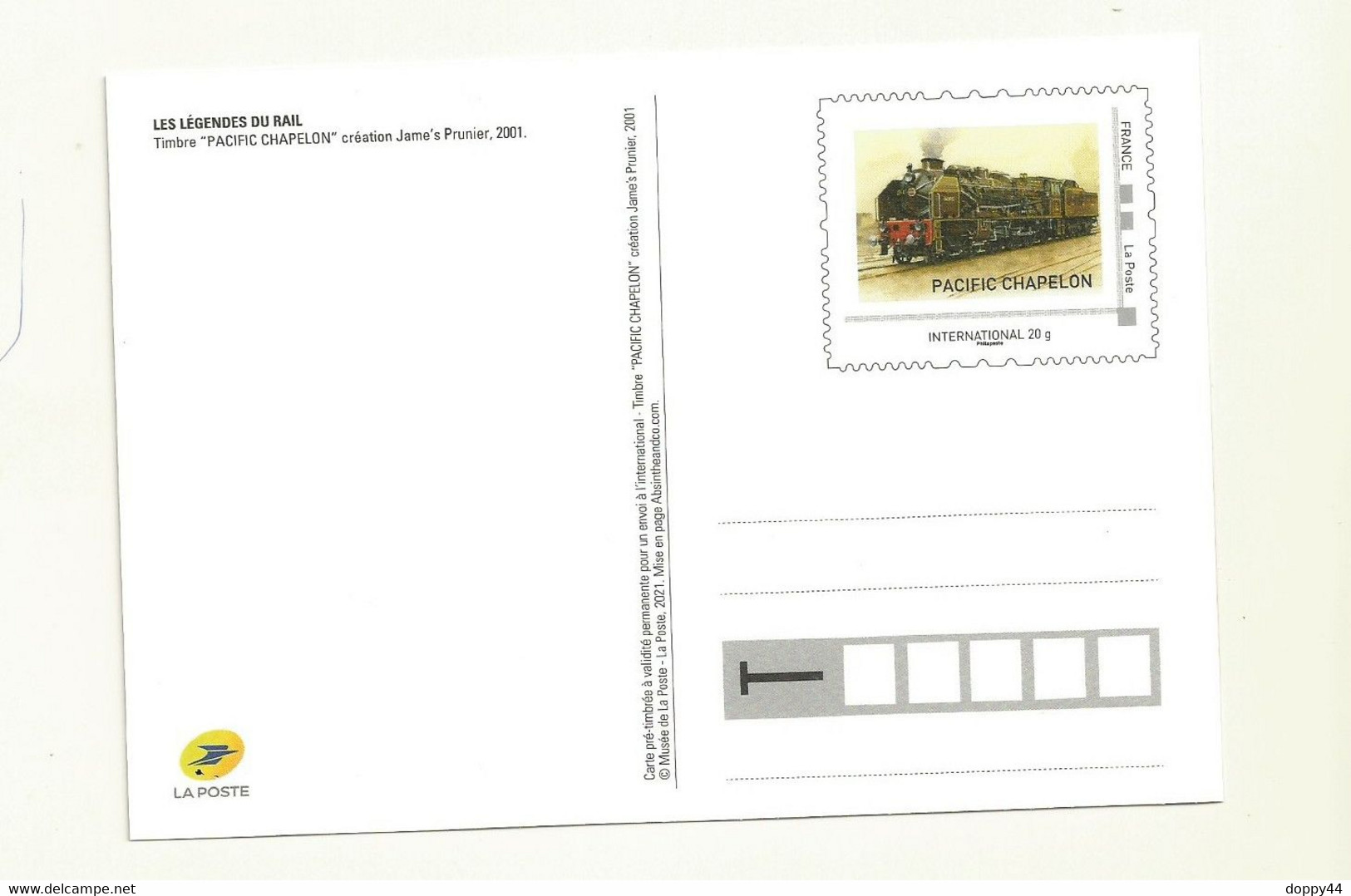 PAP CARTE POSTALE LA POSTE LOCOMOTIVE PACIFIC CHAPELON NEUVE. - Pseudo-officiële  Postwaardestukken