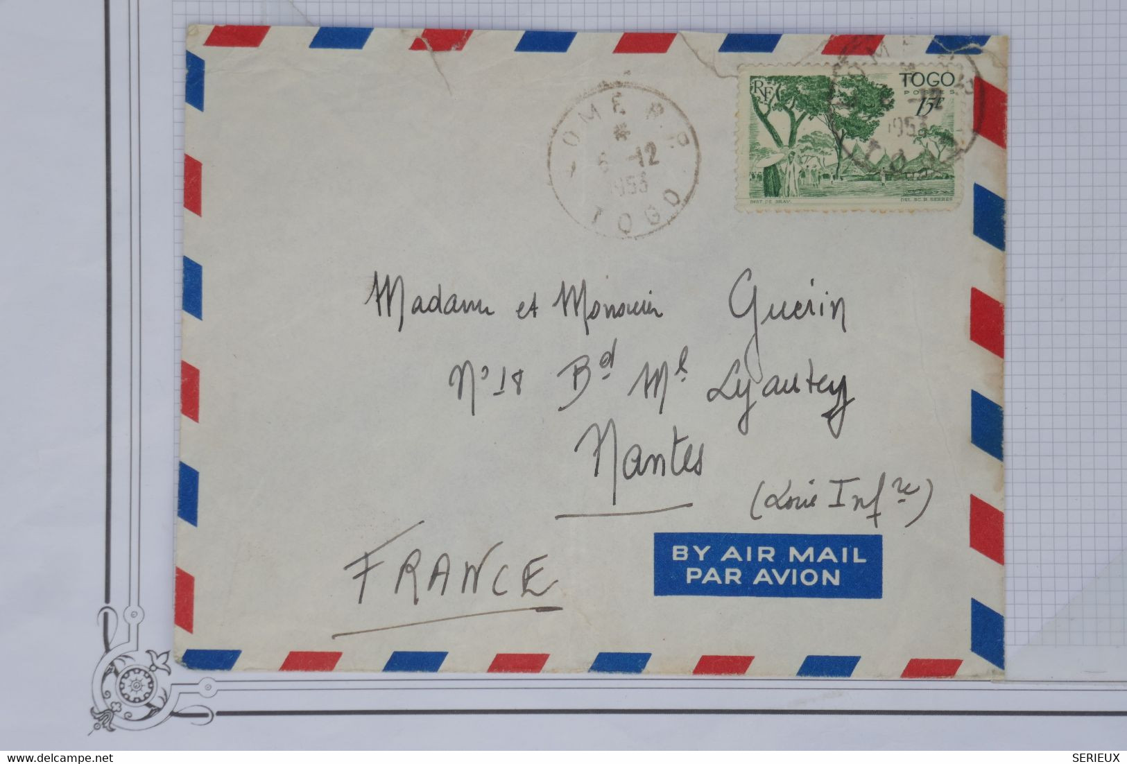 AW11  TOGO L BELLE LETTRE  1953  PAR AVION  LOME   A  NANTES  FRANCE+++AFFRANCH.  PLAISANT - Cartas & Documentos