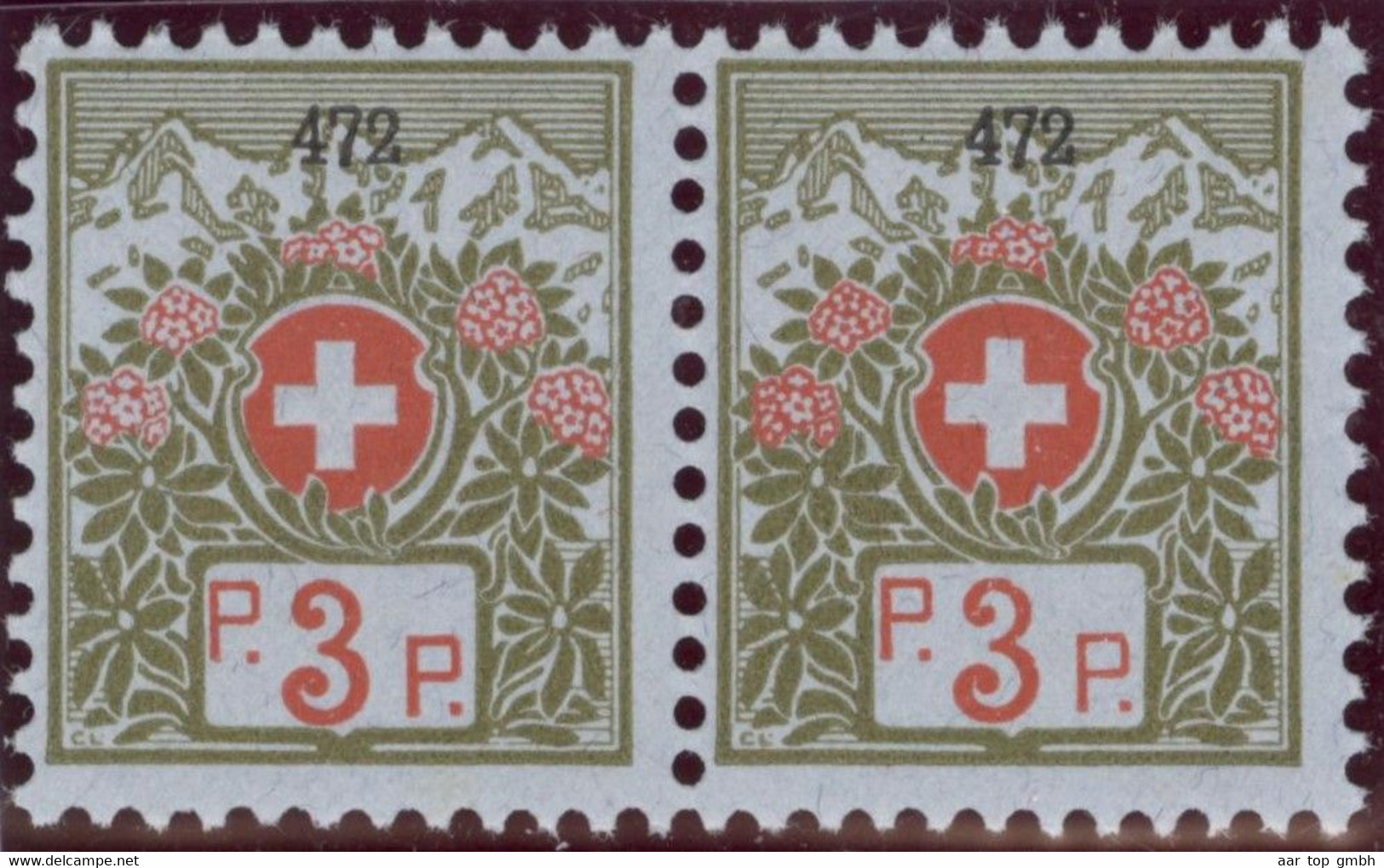 Schweiz Portofreiheit Zu#3A Paar ** Postfrisch 3Rp. Kl#472 Hülfsverein Aarau Ausgeliefert 250 Stk. - Franchigia