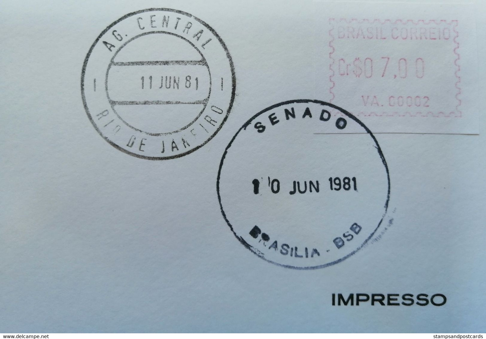 Brésil Brasil Lettre 1981 Senado Brasilia Rio De Janeiro Avec EMA  Brazil Franking Label Meter ATM Cover - Viñetas De Franqueo (Frama)