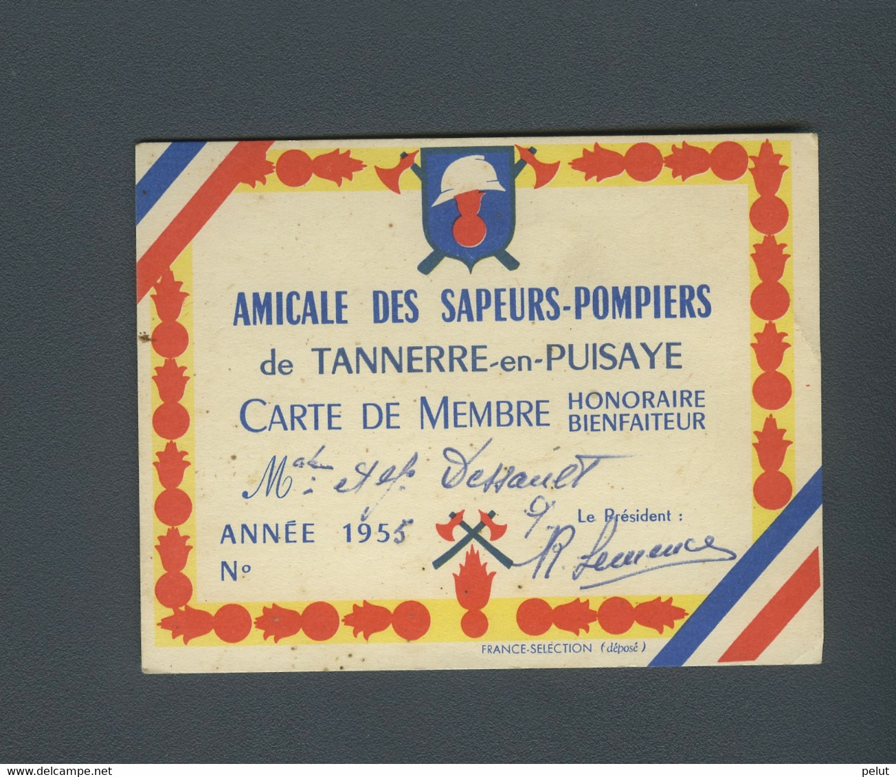 Carte Amicale Sapeurs-pompiers Tannerre-en-Puisaye 1955 (Yonne) - Pompiers