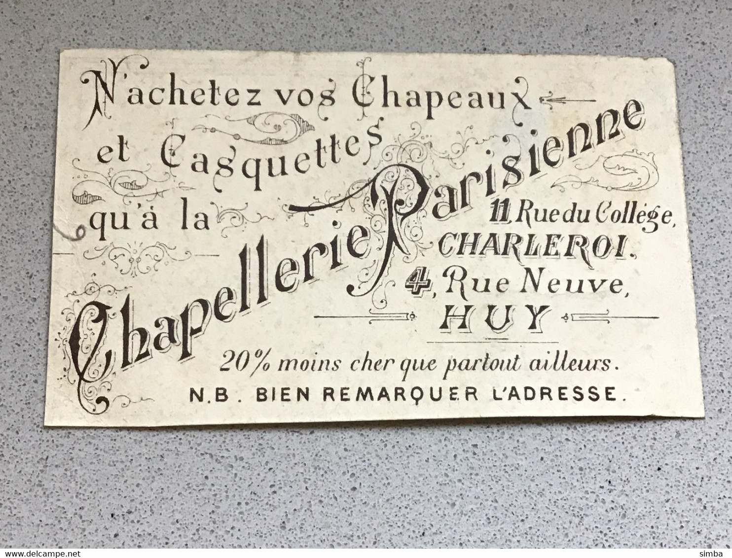 Huy  Et Charleroi Carte Publicitaire De La Chapellerie Parisienne Avec Le Prince Baudouin - Zonder Classificatie