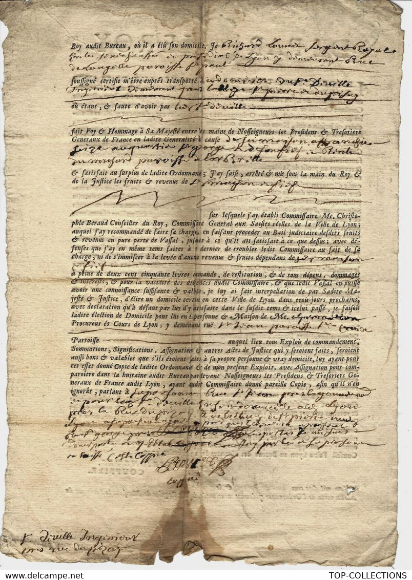 1728 DE PAR LE ROY GENERALITE DE LYON  PROCES VERBAL DE SAISIE AVEC SIGNATURE VOIR SCANS - Timbri Generalità