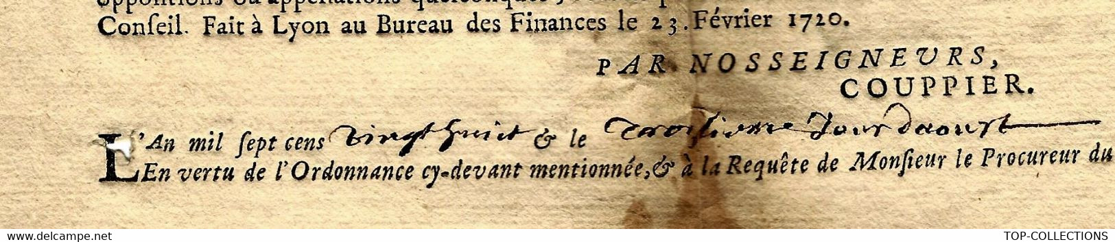 1728 DE PAR LE ROY GENERALITE DE LYON  PROCES VERBAL DE SAISIE AVEC SIGNATURE VOIR SCANS - Gebührenstempel, Impoststempel