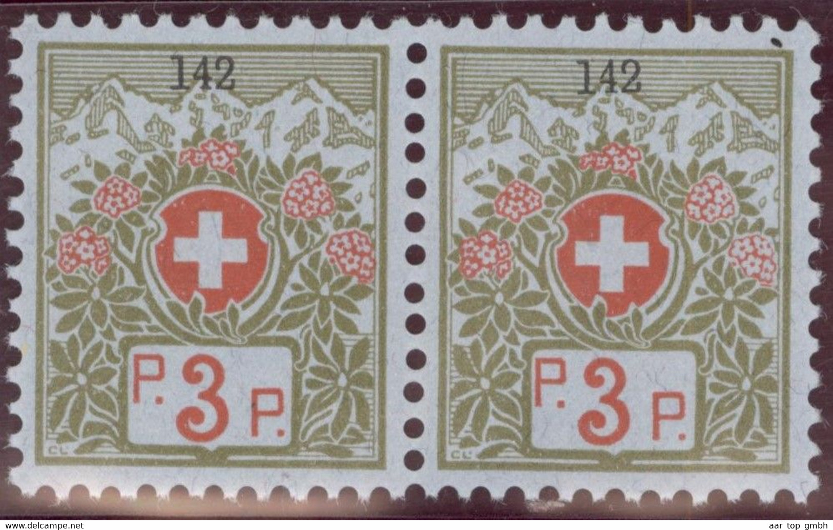 Schweiz Portofreiheit Zu#3A Paar ** Postfrisch 3Rp. Kl#142 Rotes Keuz Ausgeliefert 110000 Stk. - Franchigia