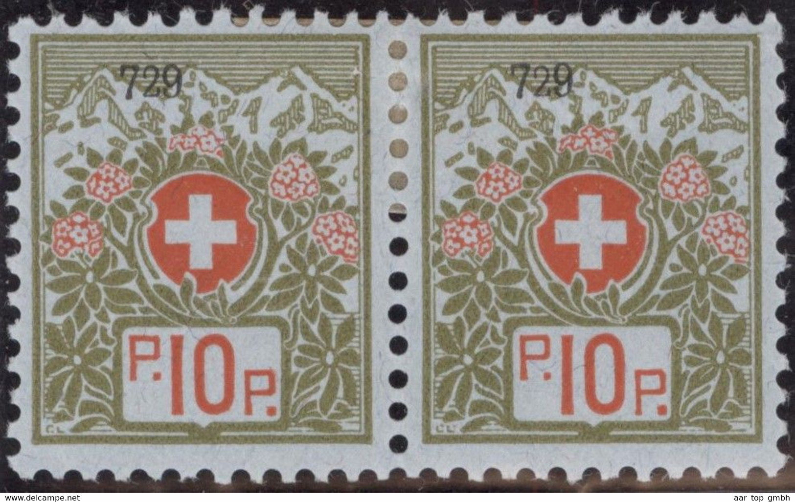 Schweiz Portofreiheit Zu#5A Paar * Falz 10Rp. Kl#1625 ZV Deutscher Hülfsverein Ausgeliefert 92390 Stk. - Franchigia