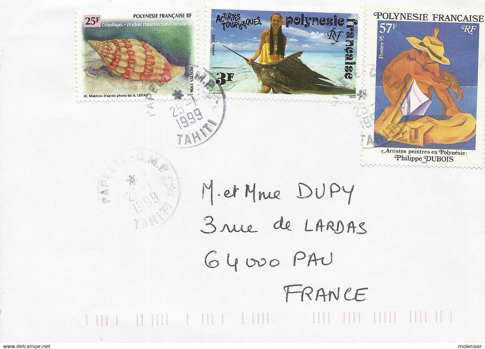 Polynesie Francaise Brief Uit 1999 Met 3 Zegels  Papeete , Tahiti 28-1-1999 (7167) - Tahití