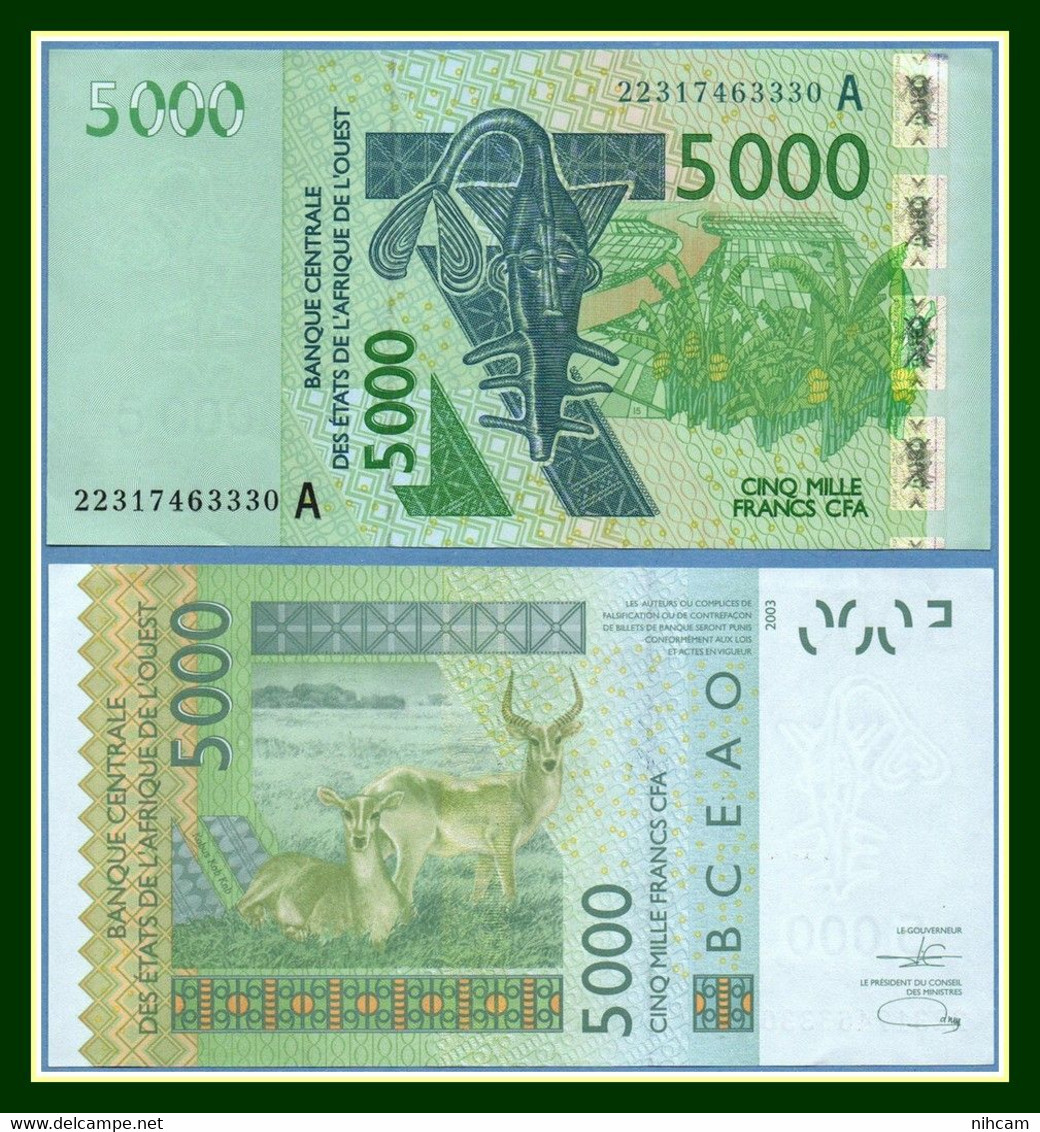 Côte D'Ivoire Billet 5000 CFA Neuf (non Circulé) 2003 Antilope - Costa De Marfil
