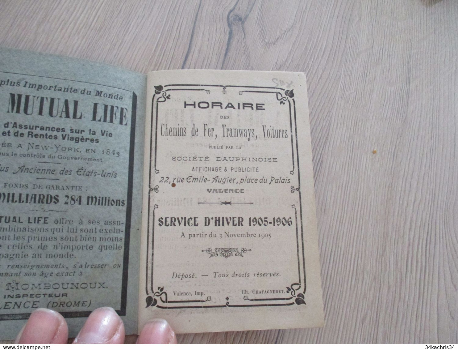 Livret Horaire Chemins De Fer Tramways Voitures 1905/1906 Valence Pub Rochegude Meubles - Chemin De Fer & Tramway