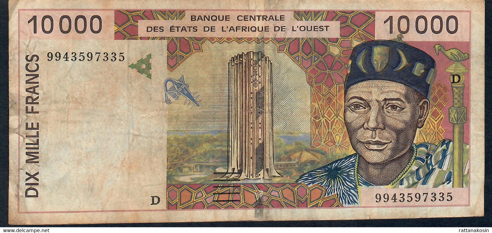 W.A.S. MALI P414Dh  10000 Or 10.000 FRANCS (19)99 1999 Signature 29      FINE NO  P.h. - West African States
