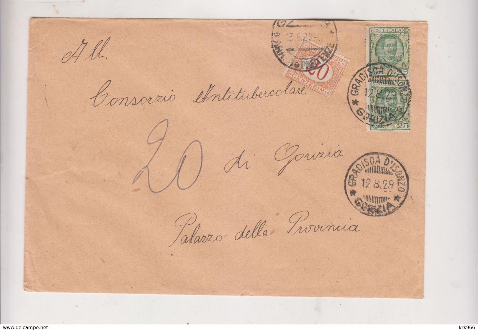 ITALY 1929 Gradisca D*ISONZO Nice Cover To Gorizia Postage Due - Segnatasse