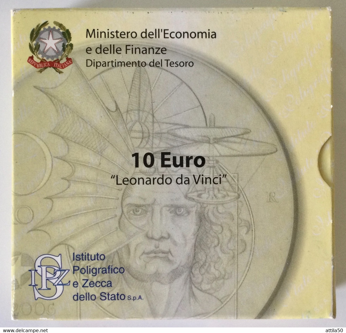 ITALIA - Leonardo Da Vinci - Moneta €10 D’arg. 925/1000 - Gr.22 Diam. Mm.34 - Anno 2006. PROOF. - Jahressets & Polierte Platten