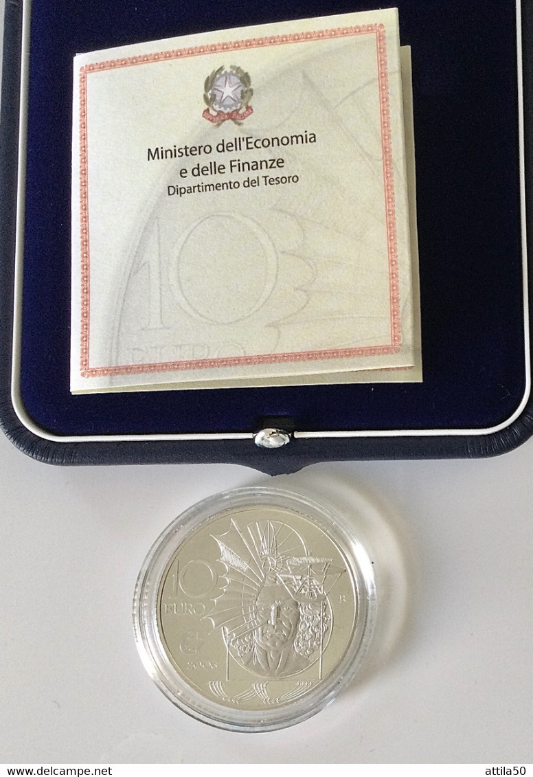 ITALIA - Leonardo Da Vinci - Moneta €10 D’arg. 925/1000 - Gr.22 Diam. Mm.34 - Anno 2006. PROOF. - Mint Sets & Proof Sets